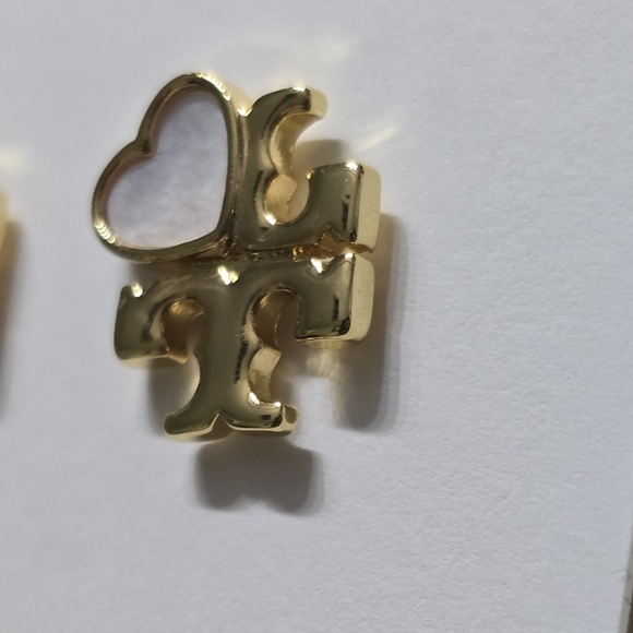 Tory Burch Gold Studs With Mother Of Pearl Hearts - Picture 3 of 5